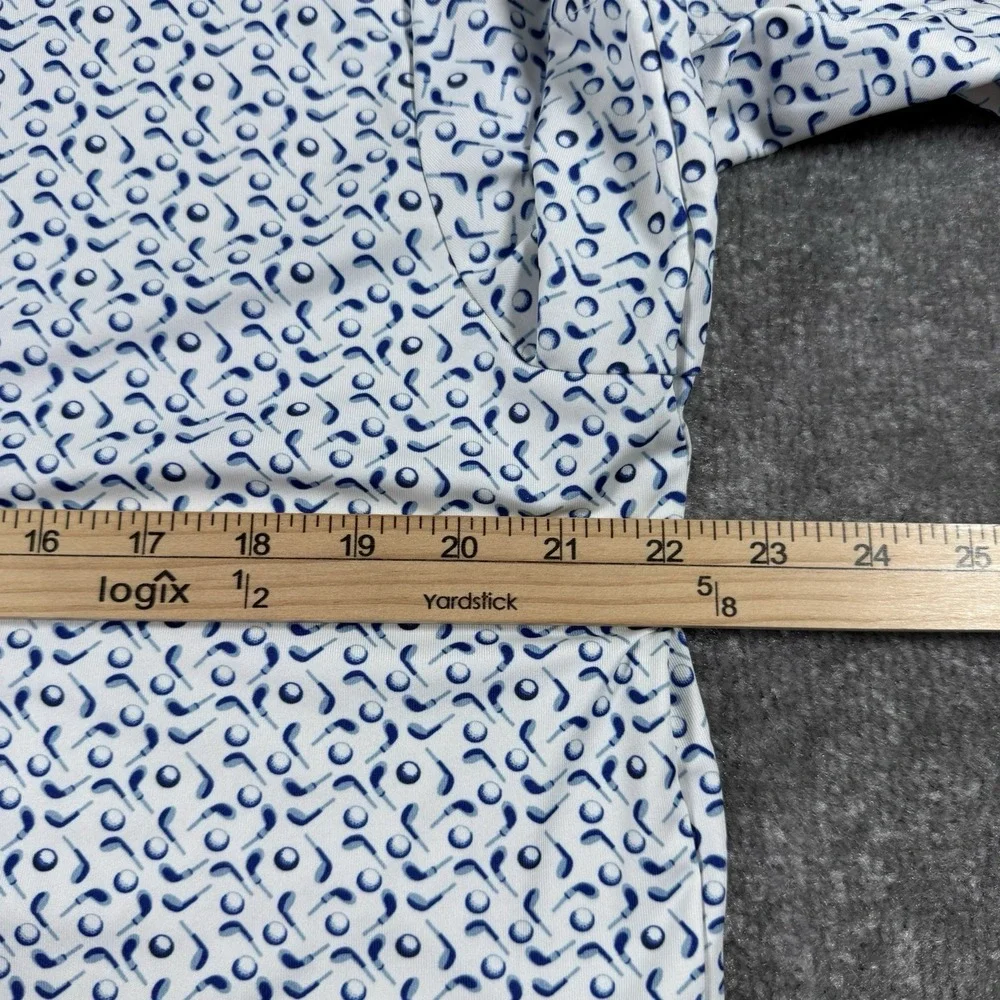 RLX Ralph Lauren Polo Shirt Men's Medium White Blue Golf Club Ball Pattern